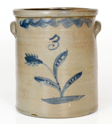 Three-Gallon Stoneware Crock attrib. S. A. Colvin & Sons, Jane Lew, WV, circa 1885