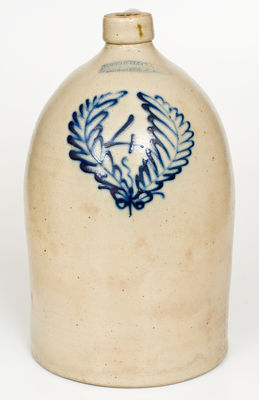 Four-Gallon BURGER & CO / ROCHESTER, N.Y. Stoneware Jug w/ Cobalt Wreath Decoration