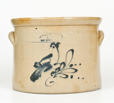 OTTMAN BROS / FORT EDWARD N.Y. Stoneware Cake Crock w/ Cobalt Bird Decoration