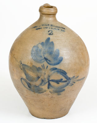 P. MUGLER & CO. / BUFFALO. N Y. Two-Gallon Stoneware Jug w/ Large Cobalt Floral Decoration