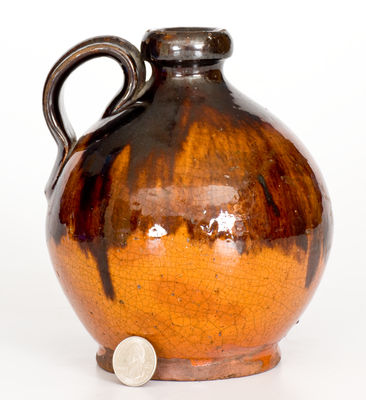 Fine New England Redware Jug, possibly Bristol County, MA, late 18th or early 19th century