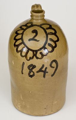 Rare and Fine attrib. Thomas Chandler and John Trapp (Edgefield District, SC) Stoneware Jug, 1849