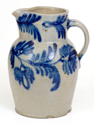 Fine Half-Gallon Baltimore Stoneware Pitcher with Elaborate Decoration, c1840