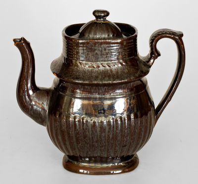 Fine Molded Philadelphia Redware Coffeepot, probably Thomas Haig, circa 1815-1830