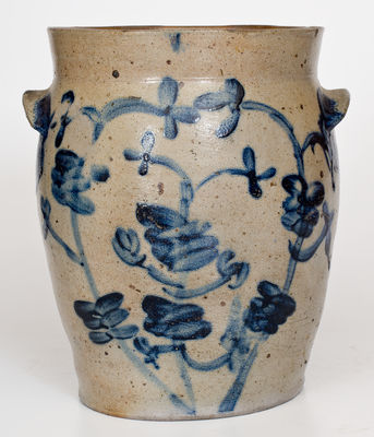 Two-Gallon Baltimore Stoneware Jar w/ Elaborate Cobalt Floral Decoration, c1825