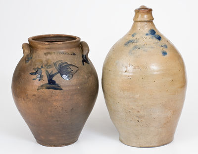 Two Pieces of Northeastern U.S. Cobalt-Decorated Stoneware, 19th century