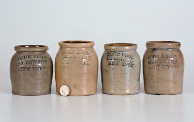 Four Small-Sized TODE BROS / 210 BOWERY / NEW YORK Stoneware Condiment Jars