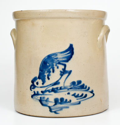 Five-Gallon New York Stoneware Crock with Pecking Chicken Decoration