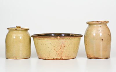 Three Pieces of Glazed Redware, probably NY State origin, second half 19th century