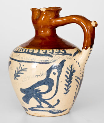 Extremely Rare Fulper (Flemington, NJ) Stoneware Puzzle Jug with Bird Decoration, 1917