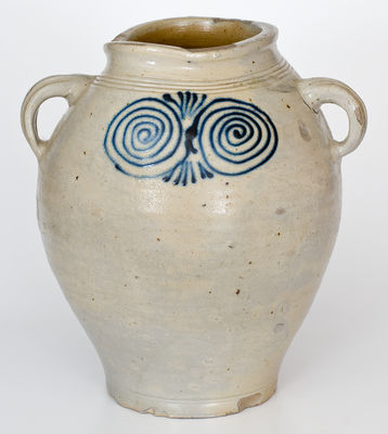 Exceptional and Important 18th Century Stoneware Watchspring Jar, probably Cheesequake, New Jersey