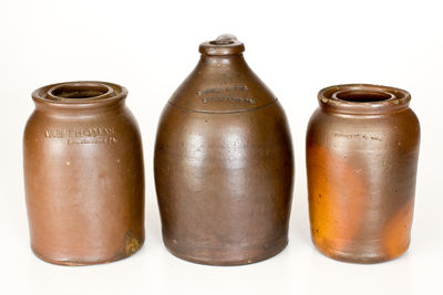 Three Small Pieces of  Thomas Family, Huntingdon, PA Albany-Glazed Stoneware