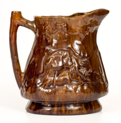 JOHN BELL / WAYNESBORO, Pennsylvania Redware Hunt Scene Pitcher