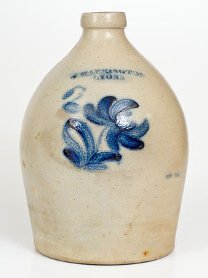 Two-Gallon T. HARRINGTON / LYONS, NY Stoneware Jug w/ Cobalt Floral Decoration