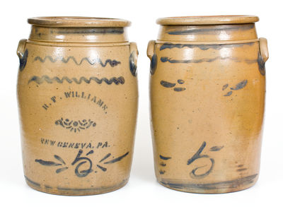 Two Five-Gallon Cobalt-Decorated Stoneware Jar, R.T. Williams, New Geneva, PA, circa 1880