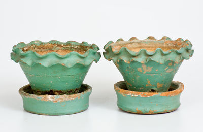 Pair of SOLOMON BELL / STRASBURG / Va. Redware Flowerpots