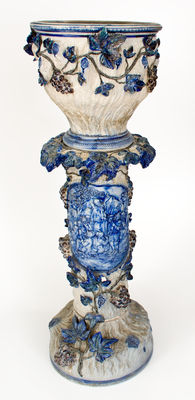 Elaborate Large-Sized German Stoneware Jardiniere on Base