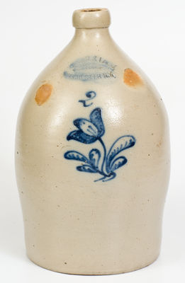 Two-Gallon BURGER & LANG. / ROCHESTER N.Y. Stoneware Jug w/ Cobalt Tulip Decoration