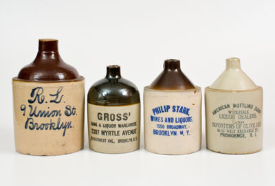 Lot of Four: Stoneware Advertising Jugs (Three from Brooklyn, NY)