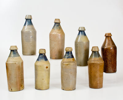 Lot of Eight: P. PFANNEBECKER Stoneware Bottles, Paterson, New Jersey origin
