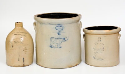 Lot of Three: GARDINER, Maine Stoneware with Impressed Decorations