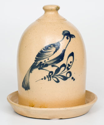 Very Rare J.S. TAFT & CO. / KEENE, NH Two-Gallon Stoneware Chicken Waterer w/ Bird Decoration