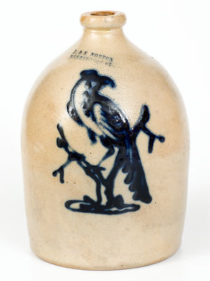 Exceptional J. & E. NORTON / BENNINGTON, VT Stoneware Jug w/ Pheasant-on-Stump Decoration