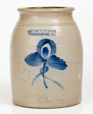 COWDEN & WILCOX / HARRISBURG, PA Stoneware Jar w/ Cobalt Floral Decoration