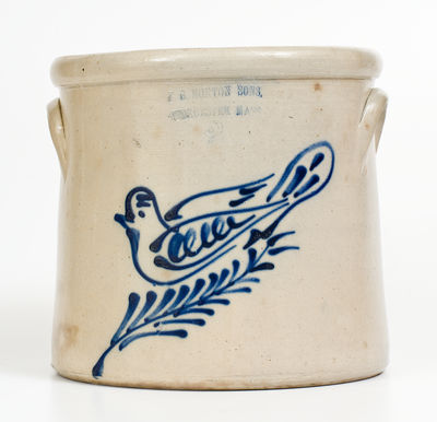 Two-Gallon F. B. NORTON & SONS / WORCESTER, MASS. Stoneware Crock w/ Dove Decoration