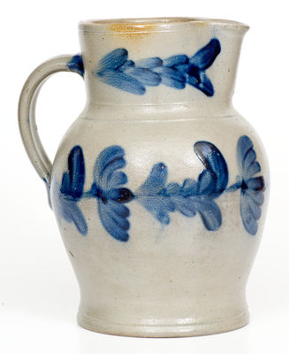 Attrib. Henry H. Remmey, Philadelphia Stoneware Pitcher w/ Cobalt Floral Decoration