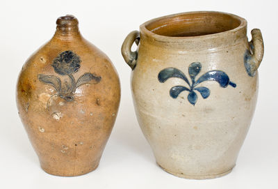 Lot of Two: Manhattan Stoneware Jug and Jar w/ Incised Decorations