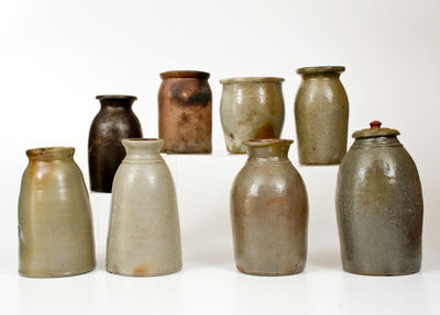 Lot of Eight: Undecorated Stoneware Jars, primarily Western Pennsylvania