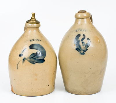 Lot of Two: LYONS, New York Stoneware Jugs with Cobalt Decoration