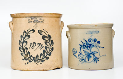 Lot of Two: FORT EDWARD, NY Stoneware Crocks incl. Dated 1874 Example