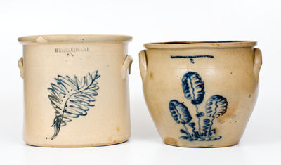 Lot of Two: NEW YORK Stoneware Jars with Slip-Trailed Decoration