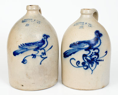 Lot of Two: J. NORTON & CO. / BENNINGTON, VT Stoneware Jugs w/ Bird Decoration