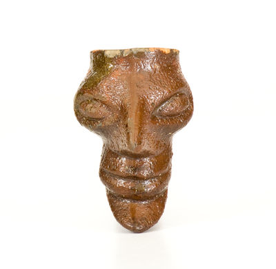 Rare Large-Sized Redware Face Pipe, possibly Southern origin, 19th century