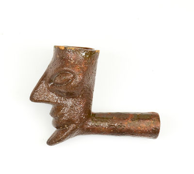 Rare Large-Sized Redware Face Pipe, possibly Southern origin, 19th century