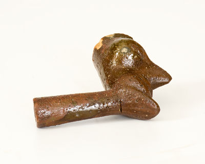 Rare Large-Sized Redware Face Pipe, possibly Southern origin, 19th century