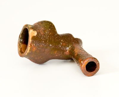 Rare Large-Sized Redware Face Pipe, possibly Southern origin, 19th century