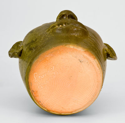 Rare Early-Period Lanier Meaders Stoneware Face Jug with Rock Teeth, Cleveland, Georgia, c1969