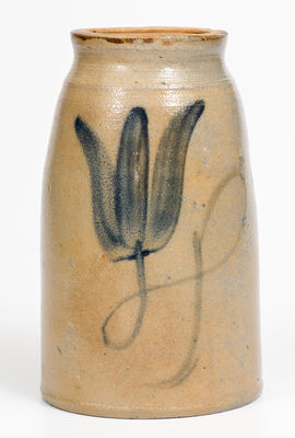 Attrib. Henry Atchison, New Geneva, PA Stoneware Canning Jar w/ Cobalt Tulip Decoration