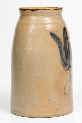 Attrib. Henry Atchison, New Geneva, PA Stoneware Canning Jar w/ Cobalt Tulip Decoration