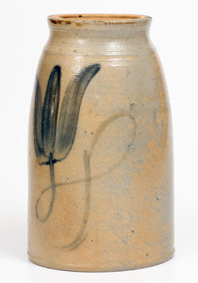 Attrib. Henry Atchison, New Geneva, PA Stoneware Canning Jar w/ Cobalt Tulip Decoration