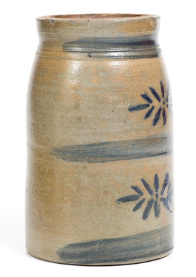 Rare Western PA Stoneware Canning Jar w/ Stenciled and Freehand Cobalt Decoration