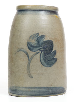 Large-Sized Western PA Stoneware Canning Jar w/ Cobalt Floral Decoration