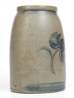 Large-Sized Western PA Stoneware Canning Jar w/ Cobalt Floral Decoration