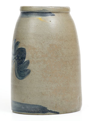 Large-Sized Western PA Stoneware Canning Jar w/ Cobalt Floral Decoration