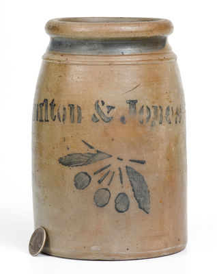 Hamilton & Jones (Greensboro, PA) Stoneware Canning Jar w/ Stenciled Cherries Motif
