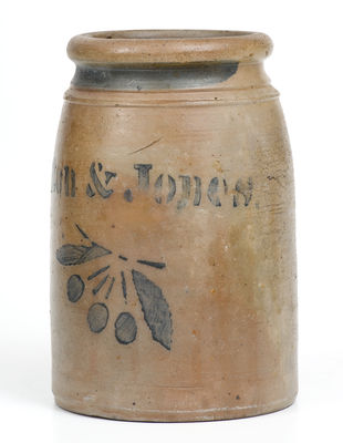 Hamilton & Jones (Greensboro, PA) Stoneware Canning Jar w/ Stenciled Cherries Motif